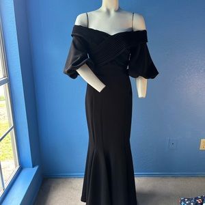 Black Floor Length Formal Gown with off the should Puff Sleeves (size Medium)
